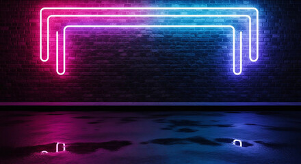 Neon sign glowing brightly on a textured brick wall, creating a vibrant urban atmosphere, Generative AI.
