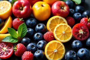 Assortment of dried fruits & herbs, neatly arranged , dried herbs, snack, organic