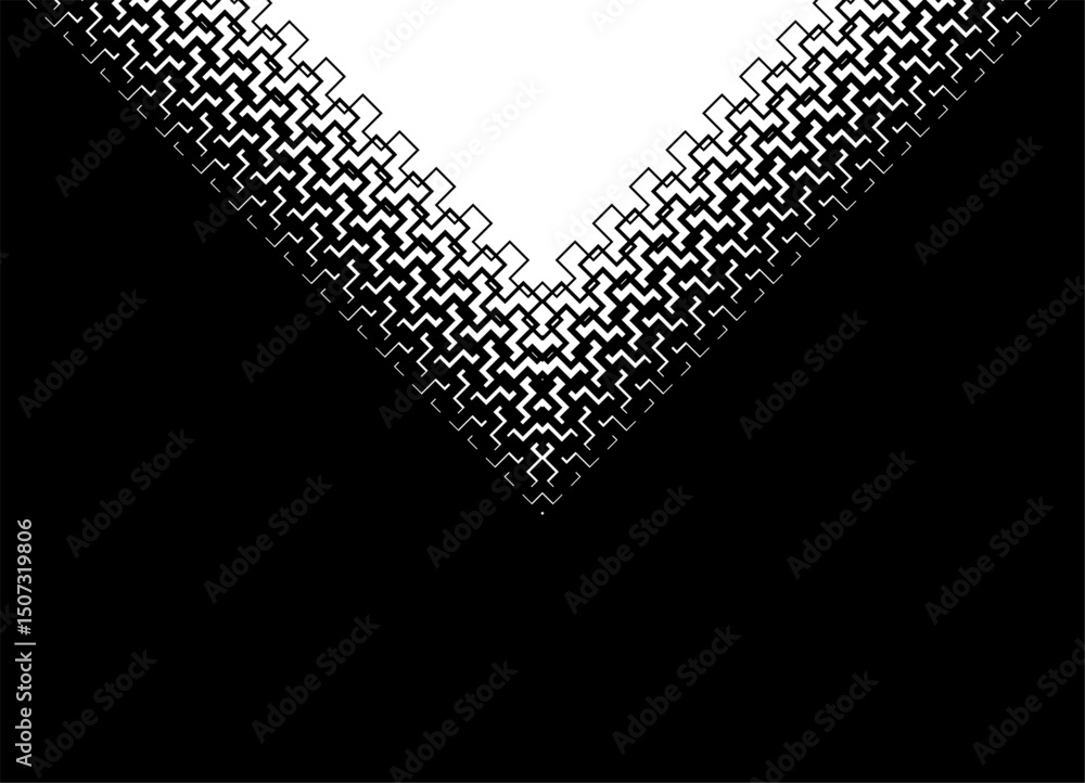 Poster vector transition from black to white with a triangle of abstract pixels. geometric striped pattern 