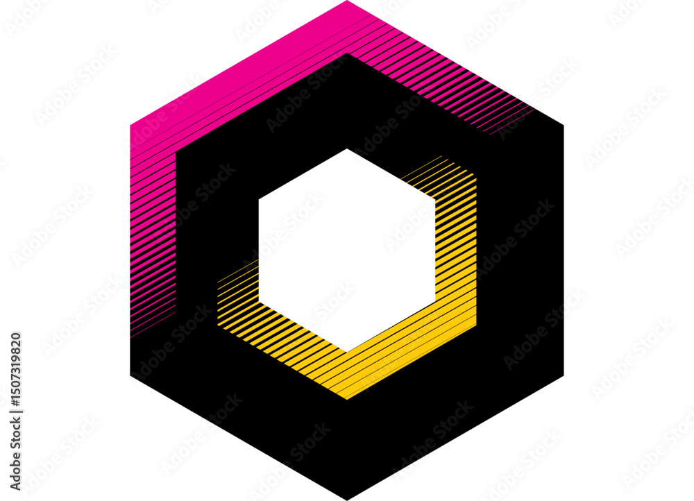 Poster black hexagonal frame with colored lines on white. vector geometric pattern from lines. for advertis