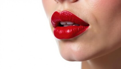 Obraz premium Bold red lips against pure white, high-resolution image, matte, background