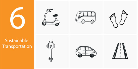 Sustainable Transport Icons for World Environment Day – 6 Eco-Friendly Vector Illustrations