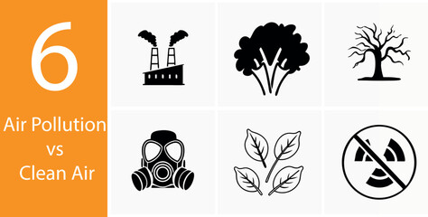 World Environment Day Clean Air Icons – 6 Steps to a Greener Planet Vector Set