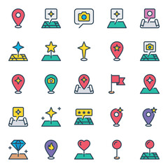 Filled outline icons set for Point location