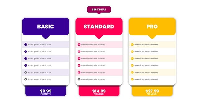 Pricing Table Animated Infographic Template