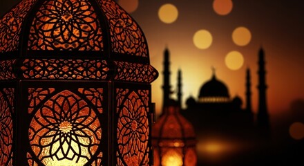 Islamic Lantern with Mosque Silhouette