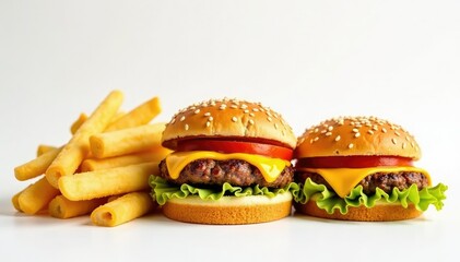 Close-up shot of various junk food items against white , white, colorful