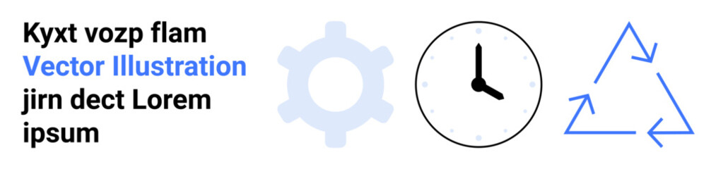 Gear outline, analog clock, and recycling arrows symbolizing teamwork, time management, efficiency, sustainability, process improvement, operations, ideal for a simple landing page