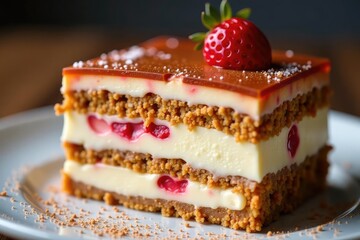 Close-up view of layered tiramisu; showing texture & rich color , tiramisu, culinary, sponge