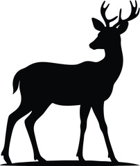 Fototapeta premium Elegant Deer Silhouette Isolated on White Background, Wildlife Illustration for Design and Decoration, Vector Graphic 