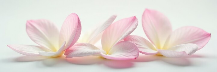 Fototapeta premium Delicate petals unfurl on a pristine white surface, gentle, soft,