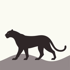 Fototapeta premium Black panther silhouette walking on hills minimalist style wildlife illustration art.