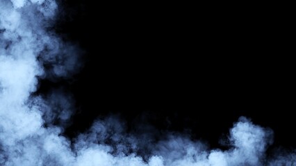 Abstract blurred blue smoke misty fog on isolated black background. Texture overlays. Paranormal mystic smoke, clouds for movie scenes