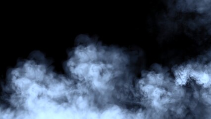 Abstract blurred blue smoke misty fog on isolated black background. Texture overlays. Paranormal mystic smoke, clouds for movie scenes