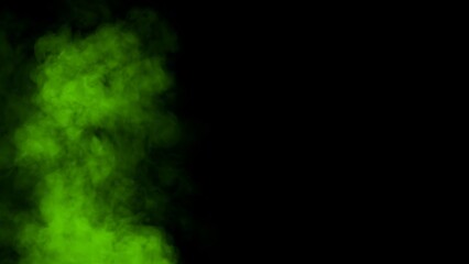 Abstract blurred green smoke misty fog on isolated black background. Texture overlays. Paranormal mystic smoke, clouds for movie scenes
