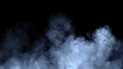 Naklejka premium Abstract blurred blue smoke misty fog on isolated black background. Texture overlays. Paranormal mystic smoke, clouds for movie scenes