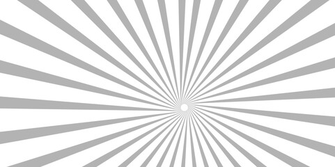 Grey and white sunburst background with rays. Geometric white and gray diagonal fabric radial summer sunshine explosion energy sunlight glowing sunburst design.