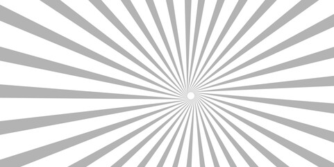 Grey and white sunburst background with rays. Geometric white and gray diagonal fabric radial summer sunshine explosion energy sunlight glowing sunburst design.