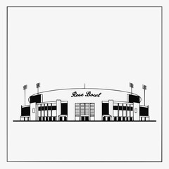 A detailed black and white illustration of a stadium