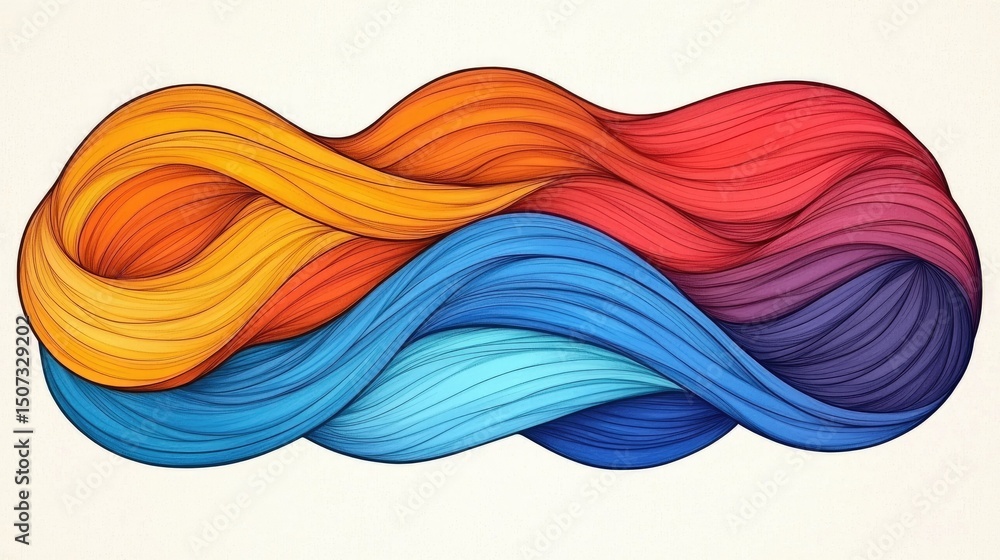 Poster colorful flowing lines of multiple shades and textures create an image