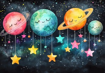 Cute Space Planets Painting