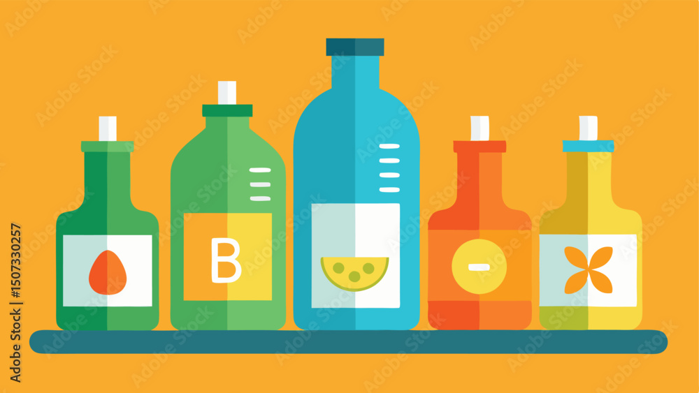 Poster nutrient infusion bottles a collection of illustrated bottles representing key vitamins and minerals