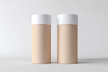 Set of Eco-Friendly Cylinder Containers: Craft Paper Tubes with Caps for Cosmetic Packaging Mockup on a Clean Background