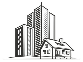 Obraz premium Skyscrapers And Houses Architectural Design Vector Illustration