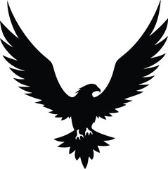 Obraz premium Dramatic Black Eagle Silhouette with Broad Wing Span Isolated on a White Background. 