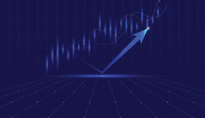 Abstract showing upward trading stock market graph, illustration growth arrow vector design on technology blue financial background.