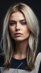 Naklejka premium Stylish long bob haircut with soft layers showcases modern women's fashion trends