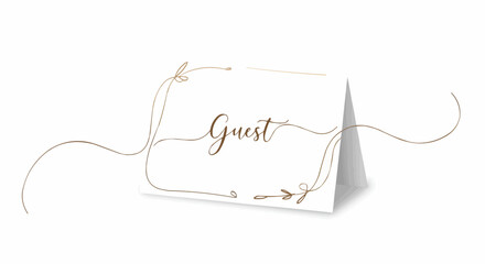 Naklejka premium Elegant Guest Place Card with Delicate Calligraphy and Rustic Design. This place card evokes a sense of refined hospitality and warmth. The design is simple yet inviting