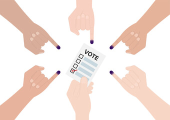 Little Finger with Purple Ink. Election in Indonesia. Election Concept. Vector Illustration.