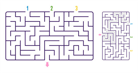 Cute Flat Vector Kids Maze & Solution: Simple Labyrinth with Three Entrances