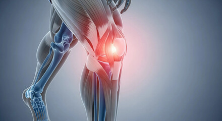 The knee joint is highlighted in this image, showcasing its structure and anatomy, Generative AI.