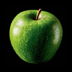 Green apple with water droplets
