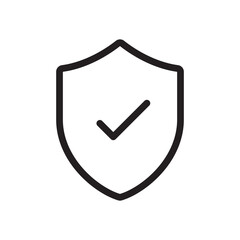 Protection shield with checkmark flat outline icon vector illustration. Isolated on white background. Editable stroke, pixel perfect 48x48