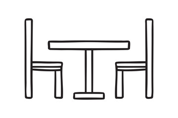 table and two chairs side view icon doodle hand drawn. Outline line drawing clipart symbol