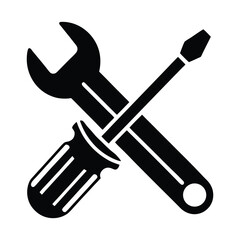 Screwdriver And Spanner Icon Vector Black And Whot 