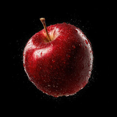 Fresh red apple covered in droplets of water