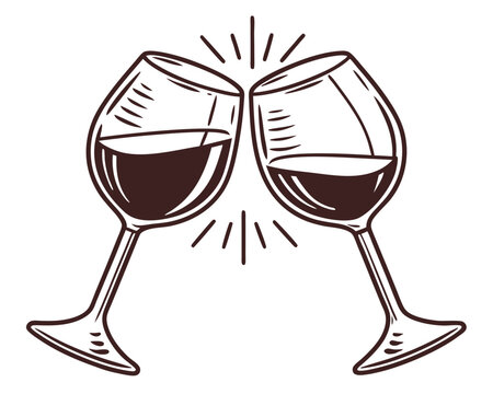 Elegant toast two wine glasses clinking celebrating special occasion engraved style.