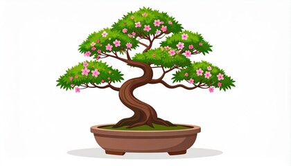 Pixel Art Bonsai Tree With Pink Flowers