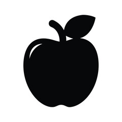 A minimalist black outline drawing of an apple with a leaf.
