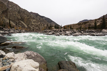 View of river in Altay mountains in the autumn