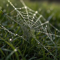spider web with dew drops