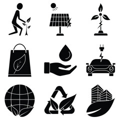 Fototapeta premium glyph icon set celebrating Environment Day, featuring eco-friendly elements like trees, leaves, and sustainable icons. Perfect for awareness campaigns, green initiatives, and environmental designs