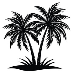 Fototapeta premium Tropical Palm Trees Silhouette Island Nature Vector Illustration