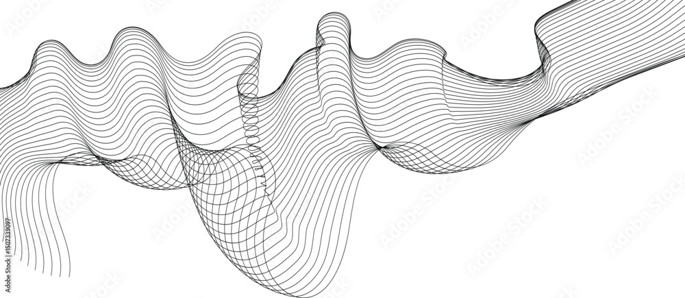 Poster abstract white background with curved lines, abstract background with wings, layered waveforms, soft
