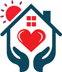 Hand Care icon Template vector home logo design Love House Vector