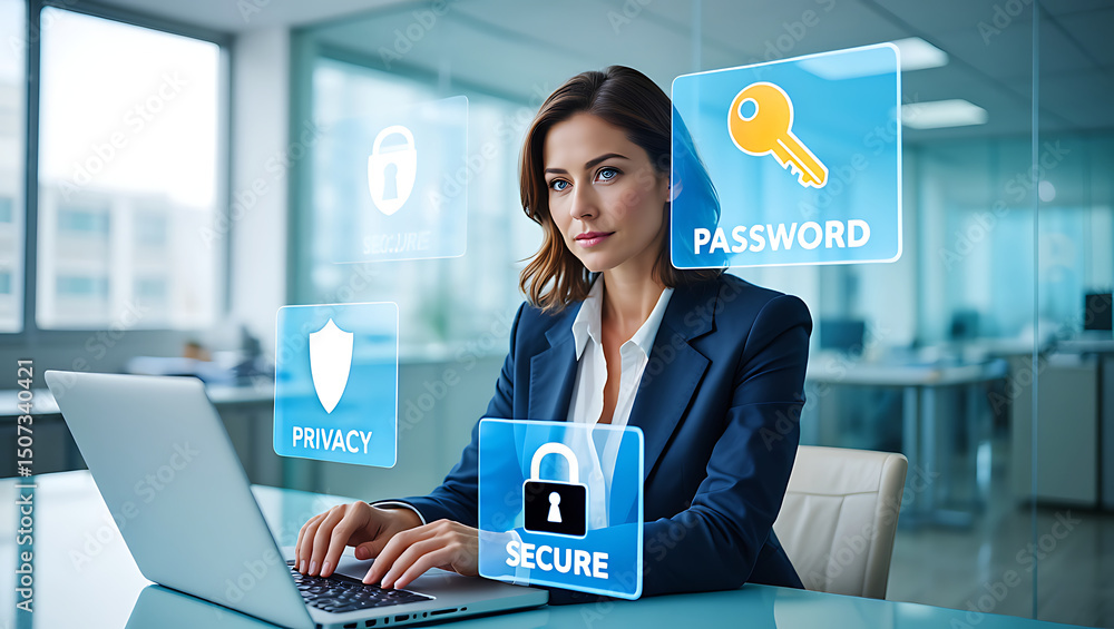 Poster cybersecurity protecting your data with strong passwords and privacy measures
